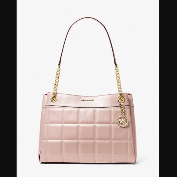 125 MICHAEL KORS Pink Susan Medium Quilted Leather Shoulder Tote Bag